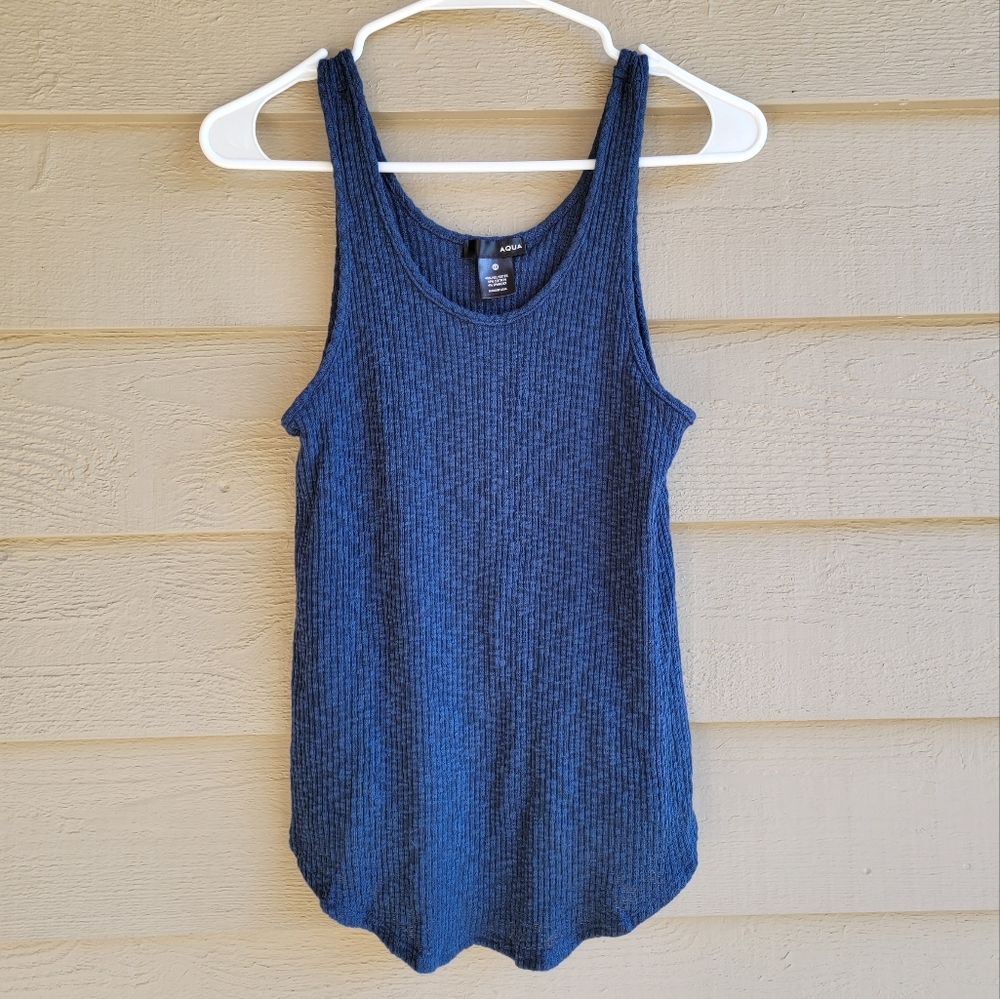 AQUA Ribbed Split Back Tank Top, Womens Size XS